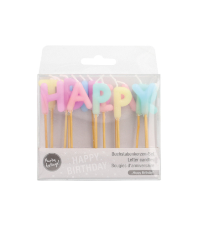 Product foto van Verjaardagskaarsjes pastell 8cm Happy Birthday