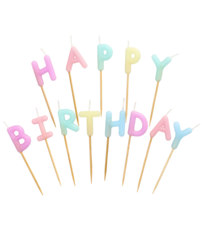 Product foto van Verjaardagskaarsjes pastell 8cm Happy Birthday