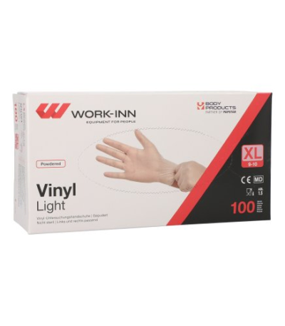Product foto van Vinyl handschoenen gepoederd transparant Maat XL set van 100 WORK-INN