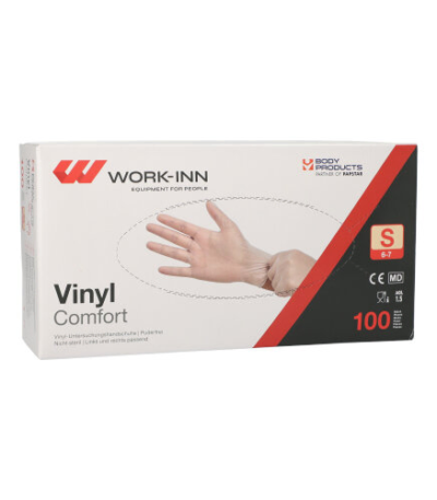 Product foto van Vinyl handschoenen poedervrij Comfort transparant Maat S set van 100