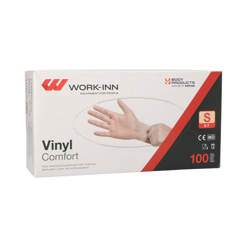 Product foto van Vinyl handschoenen poedervrij Comfort transparant Maat S set van 100