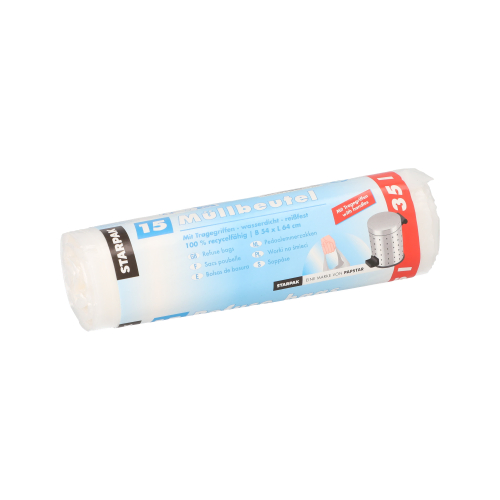 Product foto van Vuilniszakken HDPE transparant 35l met handgreep set van 15