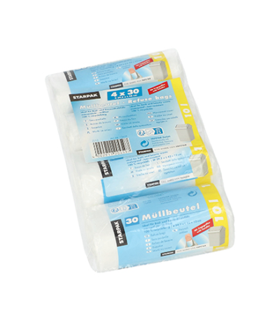 Product foto van Vuilniszakken HDPE transparant met handgreep 10l set van 120