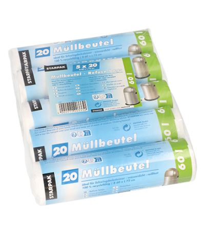 Product foto van Vuilniszakken HDPE wit set van 100 60l