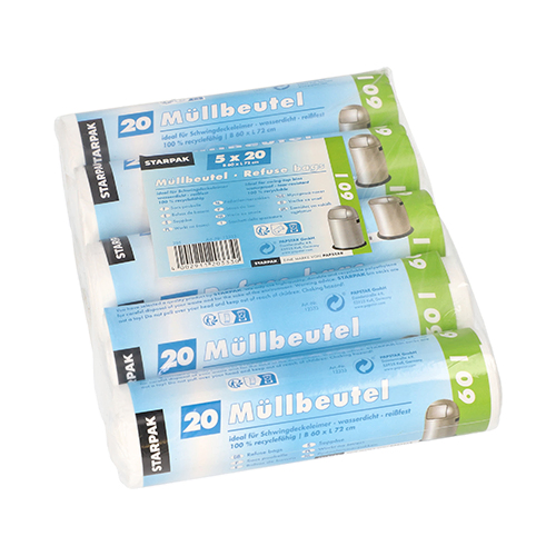 Product foto van Vuilniszakken HDPE wit set van 100 60l