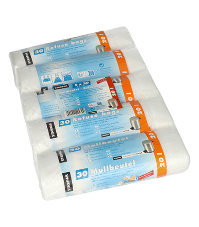 Product foto van Vuilniszakken met trekkoord HDPE transparant 20l set van 150