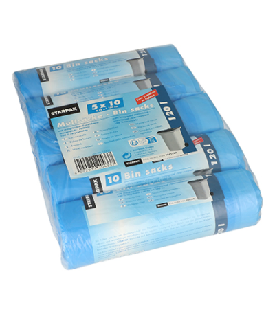 Product foto van Vuilniszakken met trekkoord blauw HDPE 120l set van 50