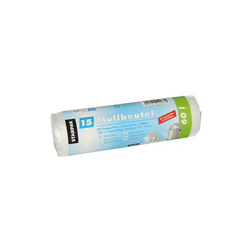 Product foto van Vuilzakken HDPE transparant met handgreep 60l set van 15