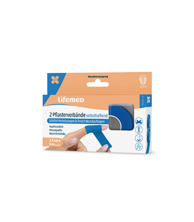 Product foto van Zelfklevende pleisters/bandages blauw 2 rollen 5m