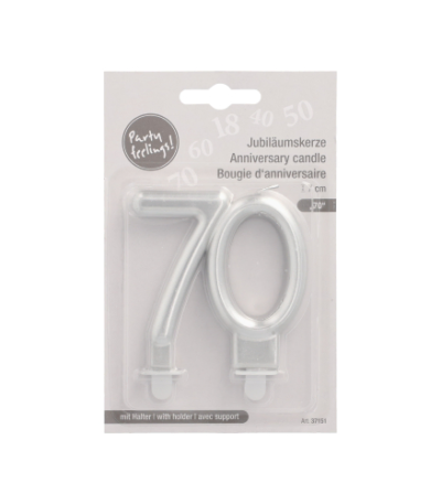 Product foto van Zilveren jubileumkaarsen met houder 7cm set van 70