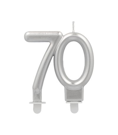 Product foto van Zilveren jubileumkaarsen met houder 7cm set van 70