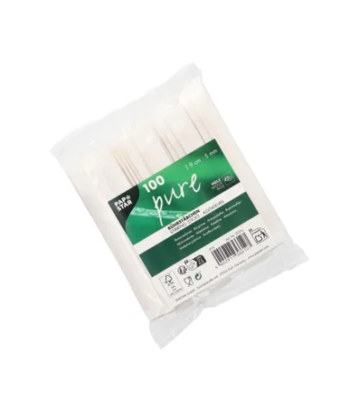 Product foto van Roerstaafjes hout pure 9 cm x 5 mm set van 100