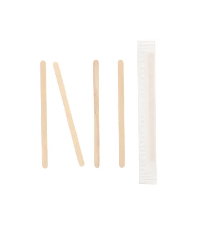 Product foto van Roerstaafjes hout pure 9 cm x 5 mm set van 100