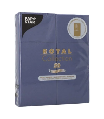 Product foto van Servetten donkerblauw met bestekvouw 40x30 cm set van 50 ROYAL Collection