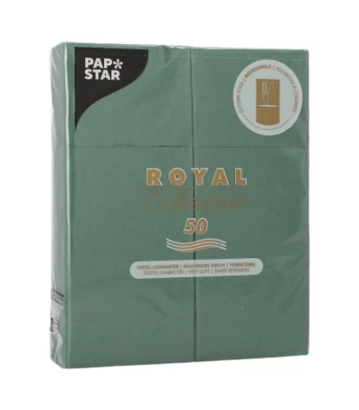 Product foto van Servetten papier donkergroen 40 cm x 30 cm met bestekvouw set van 50 ROYAL Collection