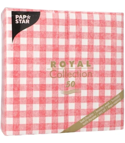 Product foto van Servetten papier rood 1/8 vouw 40x40 cm set van 50 Vichy Karo