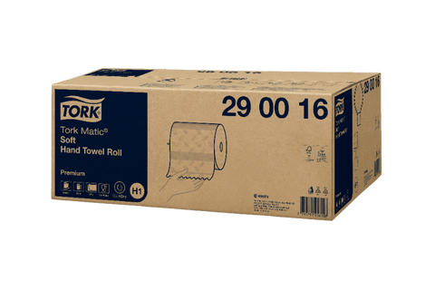 Product foto van Tork Matic® H1 Zachte Handdoekrol 6x100 m Wit met Blauw Leaf Premium (290016)
