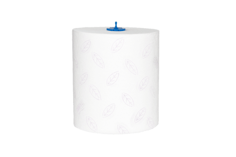 Product foto van Tork Matic® H1 Zachte Handdoekrol 6x100 m Wit met Blauw Leaf Premium (290016)