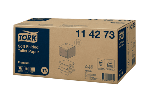 Product foto van Tork® T3 Zacht Gevouwen Toiletpapier 2-laags 30x252 vellen Wit Premium (114273)