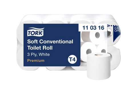 Product foto van Tork® T4 Traditioneel Toiletpapier 3-laags 8x250 vellen Wit Premium (110316)