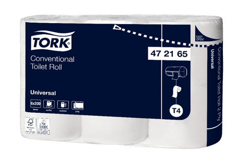 Product foto van Tork® T4 Traditioneel Toiletpapier Rol 2-laags 48x200 vellen Wit (472165)