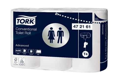 Product foto van Tork® T4 Traditioneel Toiletpapier 2-laags 48x200 vellen Wit Advanced (472161)