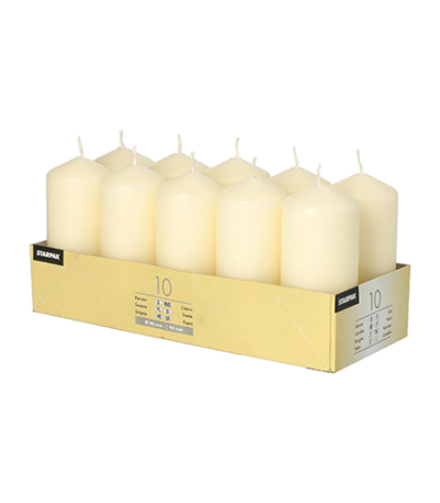 Product foto van 10 Stompkaarsen Ø 40 mm · 90 mm creme