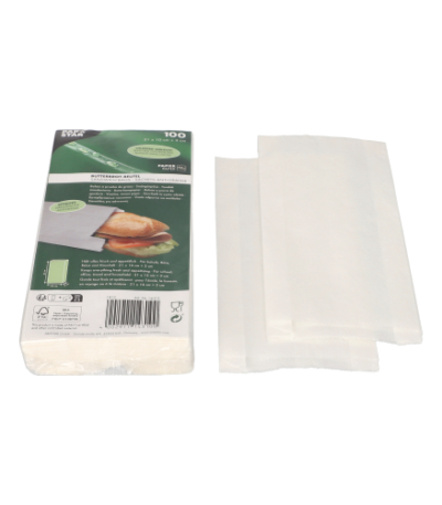 Product foto van 100 Boterhampapier 21 cm x 10 cm x 3 cm wit