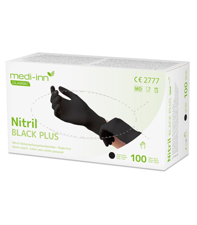 Product foto van 100 "Medi-Inn Classic" Handschoenen Nitril poedervrij "Black Plus" zwart Maat: M