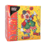 Product foto van 100 Servetten 3-laags 1/4 vouw 33 cm x 33 cm "Clown"