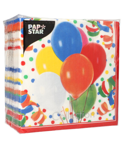 Product foto van 100 Servetten 3-laags 1/4 vouw 33 cm x 33 cm "Lucky Balloons"
