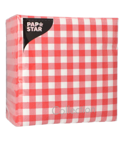 Product foto van 100 Servetten 3-laags 1/4 vouw 33 cm x 33 cm rood "Vichy Karo"