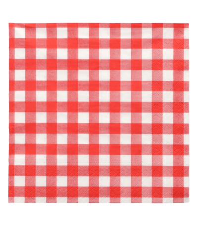Product foto van 100 Servetten 3-laags 1/4 vouw 33 cm x 33 cm rood "Vichy Karo"