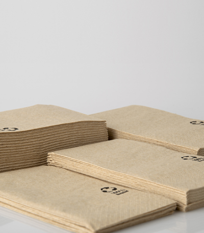 Product foto van 100 Servetten 3-laags 1/8 vouw 33 cm x 33 cm natuur gemaakt van gerecycled papier