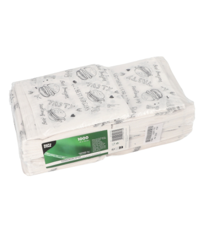 Product foto van 1000 Hamburger zakjes Papier (kraft) 13 cm x 13 cm wit