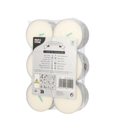 Product foto van 12 Maxi theelichten Ø 59 mm · 20 mm wit van 100% stearine