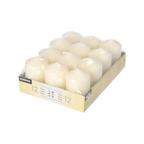Product foto van 12 Stompkaarsen Ø 40 mm · 60 mm ivoor "Ivory"