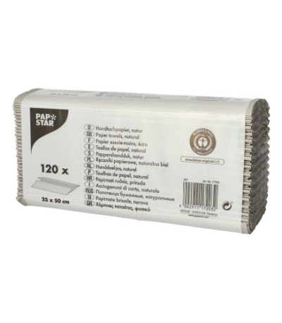 Product foto van 120 Blad Handdoekjes C-vouw 51 cm x 24 cm natuur 1-laags