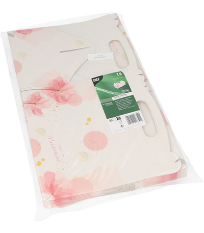 Product foto van 15 Gebakdozen hoekig 23 cm x 16 cm x 9 cm licht-rose met handvaten