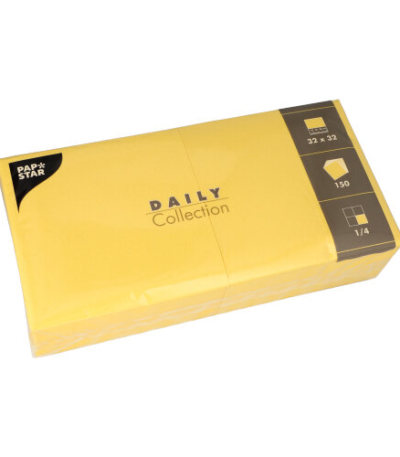 Product foto van 150 Servetten "DAILY Collection" 1/4 vouw 32 cm x 32 cm geel