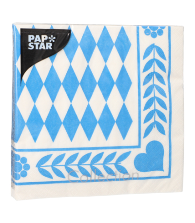 Product foto van 20 Servetten 3-laags 1/4 vouw 33 cm x 33 cm "Beiers blauw"