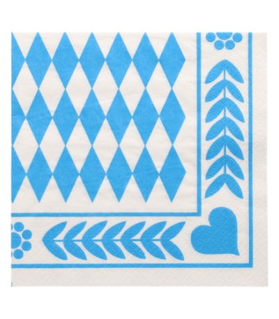 Product foto van 20 Servetten 3-laags 1/4 vouw 33 cm x 33 cm "Beiers blauw"