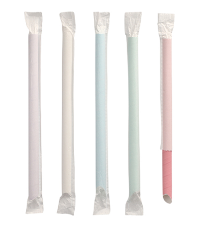 Product foto van 200 Bubble Tea Drinkrietjes Papier Ø 12 mm · 20 cm assorti kleuren enkel verpakt