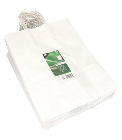 papier 35 cm x 26 cm x 12 cm wit met gedraaid handvat