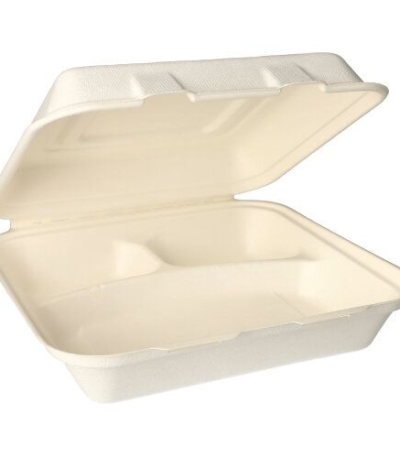 Product foto van 25 Menuboxen suikerriet "pure" 3-vaks 8 cm x 24 cm x 24 cm wit