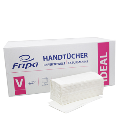 Product foto van 250 Blad Handdoekjes V-vouw 23 cm x 25 cm wit Zigzag