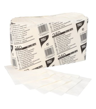Product foto van 250 Dispenserservetten 1-laags 25 cm x 30 cm wit