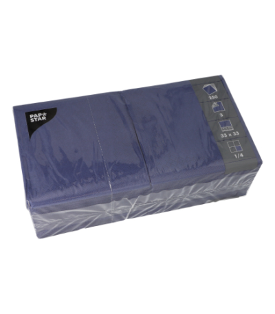 Product foto van 250 Servetten 3-laags 1/4 vouw 33 cm x 33 cm donkerblauw