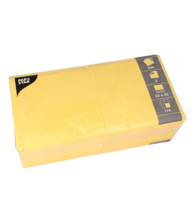 Product foto van 250 Servetten 3-laags 1/4 vouw 33 cm x 33 cm geel