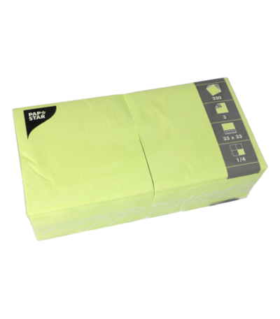 Product foto van 250 Servetten 3-laags 1/4 vouw 33 cm x 33 cm lime